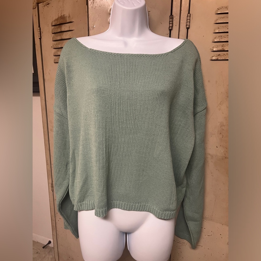 Nasty Gal Sweater Sage Green Crop Off The Shoulder Size M